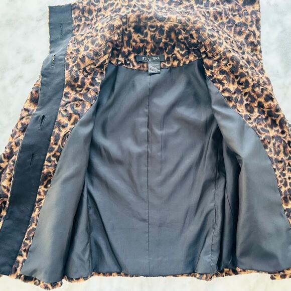 Etcetera Ladies Leopard Short Jacket Size Small Retro Brown Black Faux Fur - Picture 4 of 7